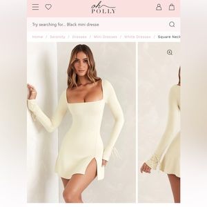 Oh Polly NWT Square Neck Long Sleeve Mini Dress in Ivory Size US 4 UK 8